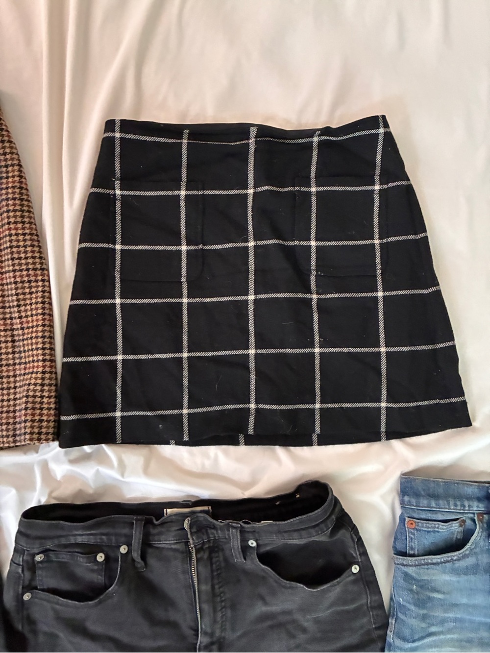 Madewell wool Mini Skirt in black windowpane check